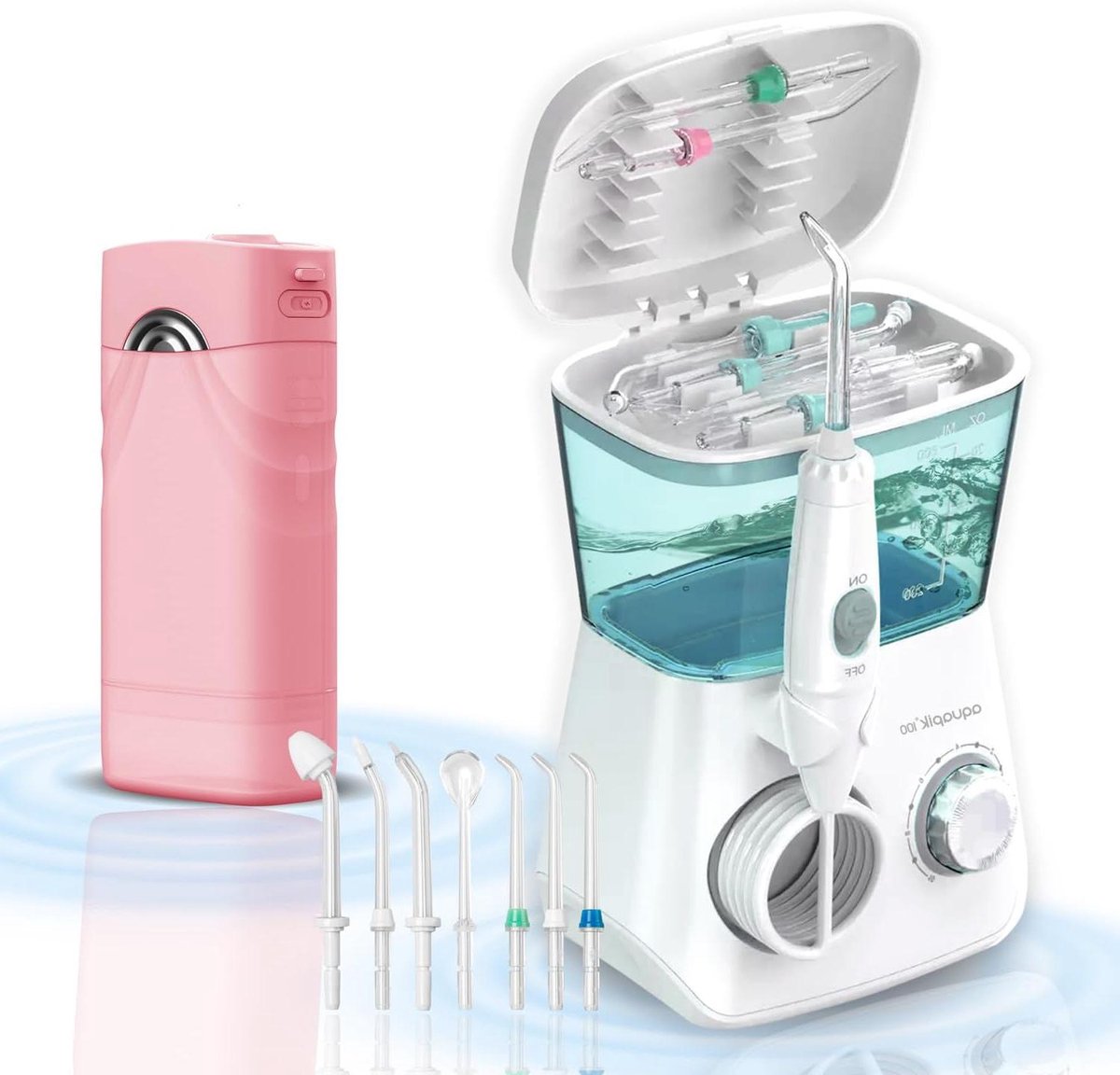 Waterflosser Set - Monddouche - Orale Hygiëne - Dubbele Tank - 8 Opzetstukken - Wit