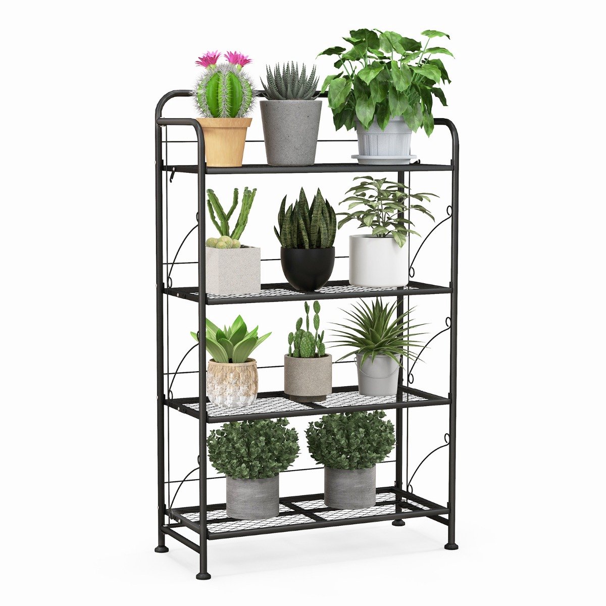 SureDeal® - Plantenrek - Traps Metalen Plantenstandaard - Aanpasbare Plank Bloementrap - 60x25x100 cm - Donkerbruin