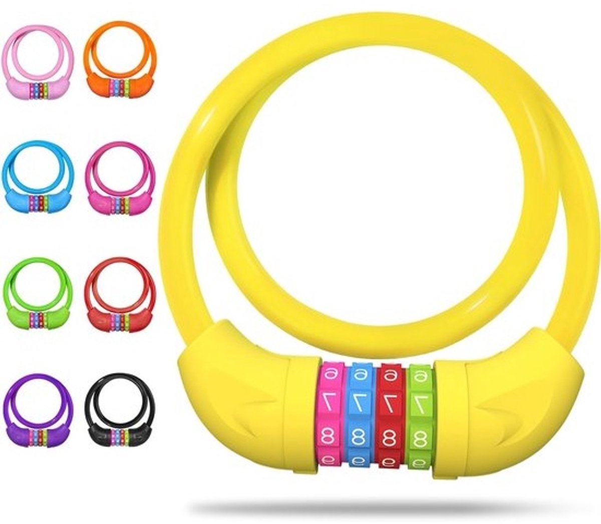 Kinderfietsslot met 4-cijferige combinatie - 10 mm dikke stalen kabel (65 cm) - Veilig en kleurrijk ontwerp - Geel