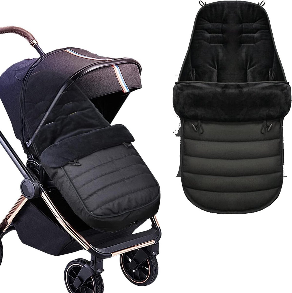 Baby Voetenzak - Wandelwagen Slaapzak - Buiten Bescherming - Waterdichte Buitenkant - 90 cm Lengte - Zwart