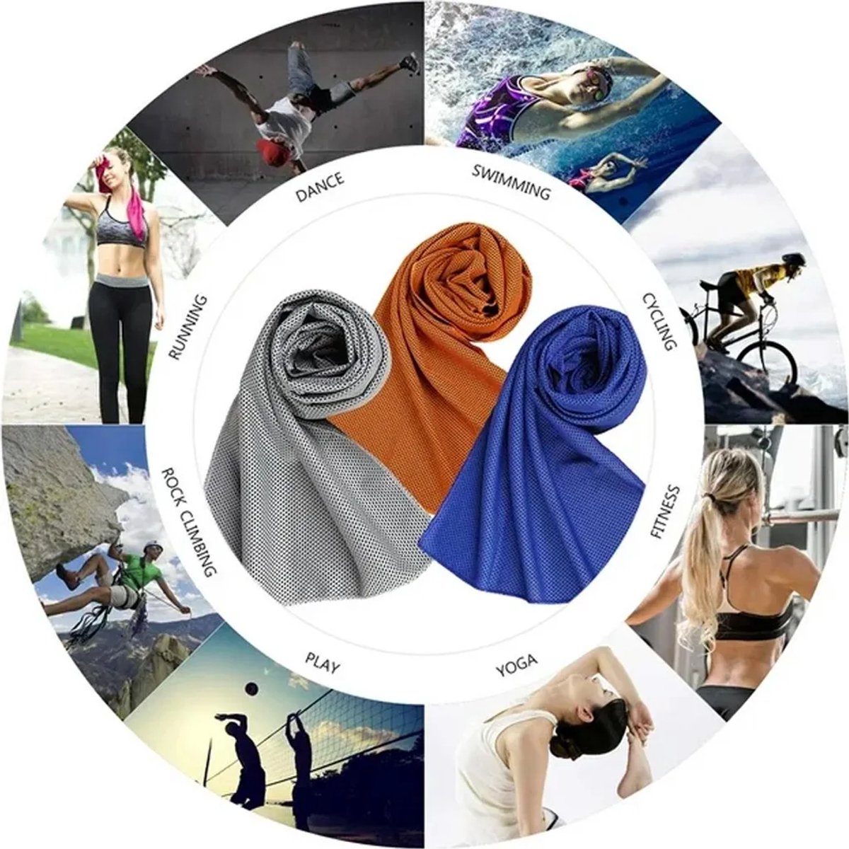 Koelende handdoeken Geschikt voor sport, training, fitness, yoga, golf, pilates, reizen, kamperen en andere gelegenheden – Donkerblauw + grijs + oranje