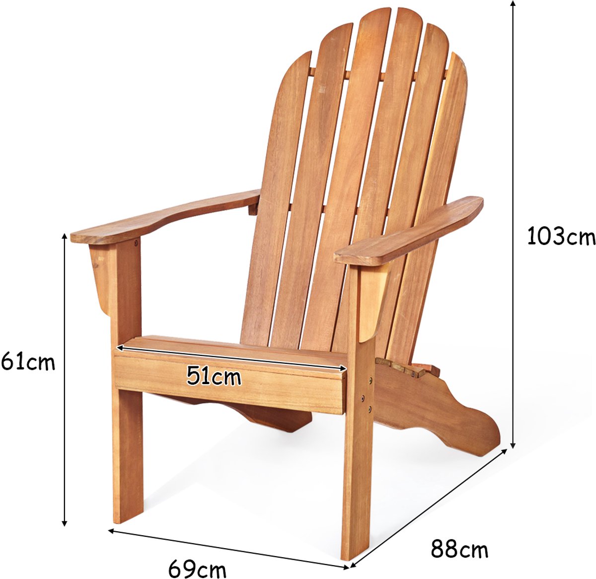 SureDeal® - Tuinstoel - Buiten Hout Adirondack - Achtertuin Terras Tuin - Ergonomisch Ontwerp - 69x88x103 cm - Wit