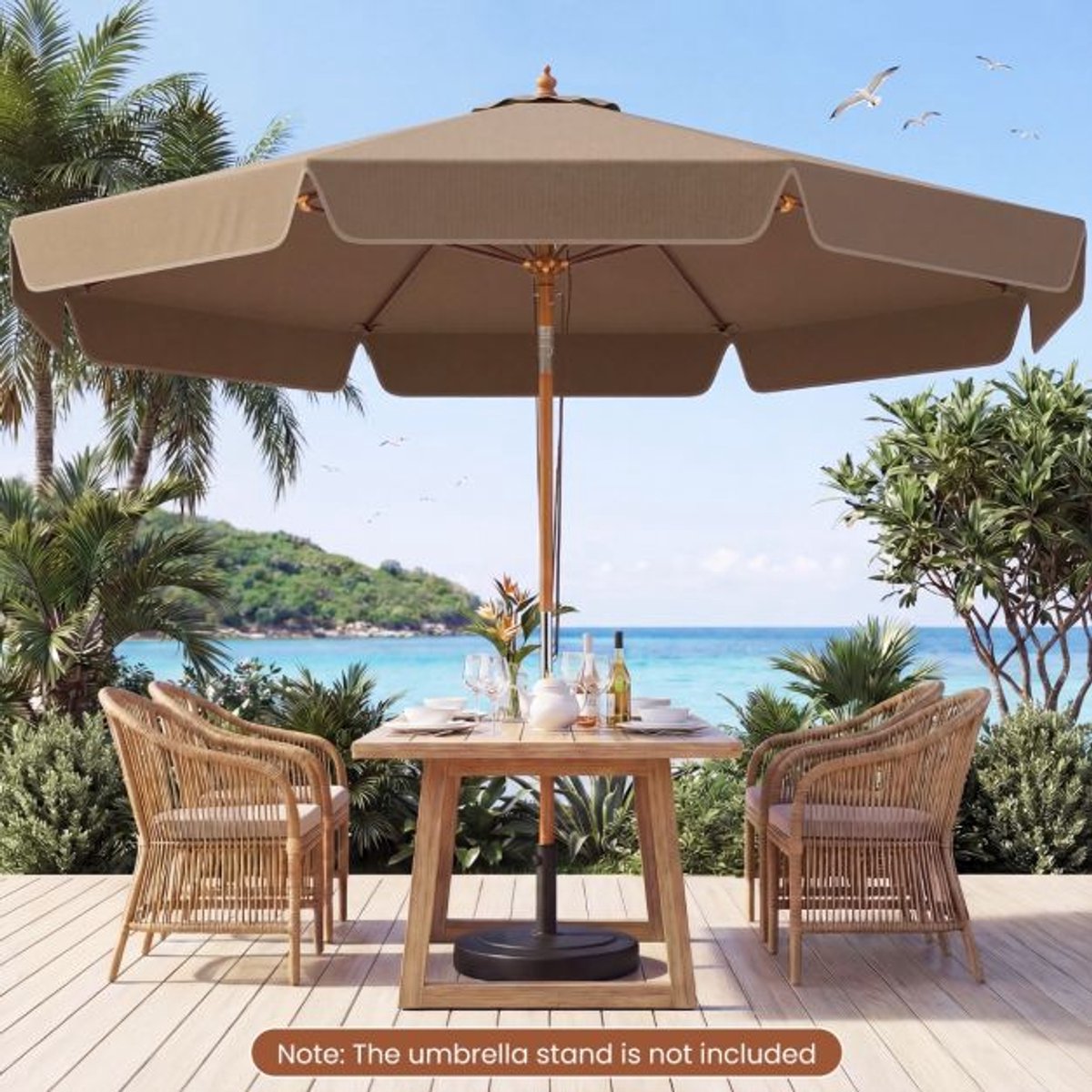 SureDeal® - Parasol - Gekartelde Marktparasol - Kantelmechanisme Tuinparasol - Houten Stok Geventileerde - 300x300x254 cm - Koffiebruin