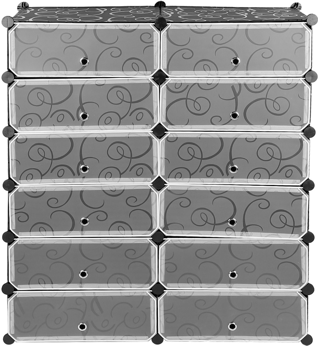 PIPIPOXER Schoenenkast voor 24 Paar - Modulaire Schoenenkast - Schoenenrek opbergdoos DIY - Schoenenorganizer - 12 Vakken - 90 x 36 x 105 cm - Zwart