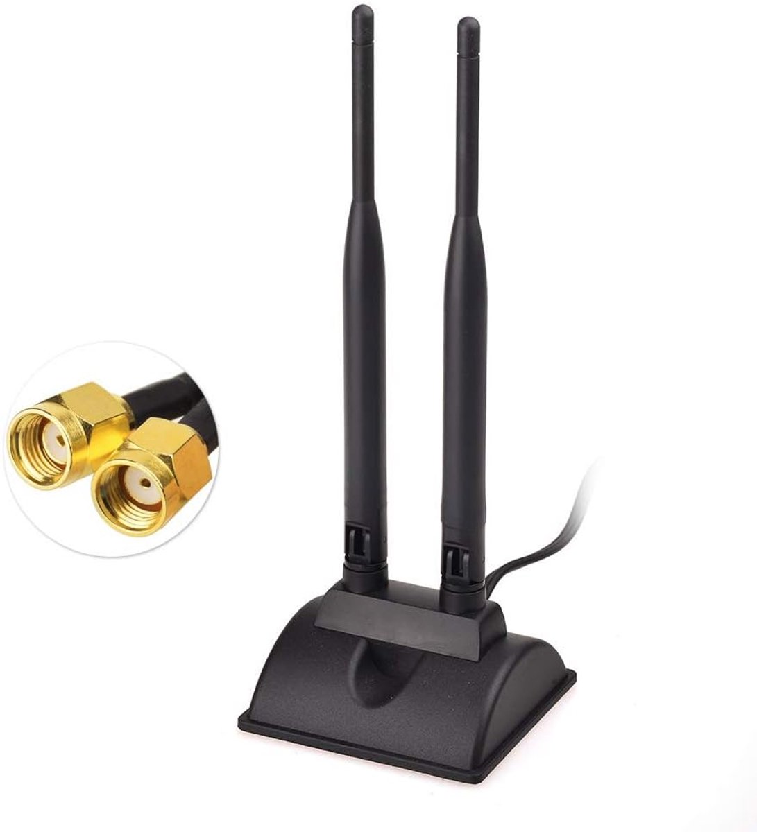 Antenne Wi-Fi externe 2,4G / 5,8G, base magnétique double fréquence 6 dBi, adaptateur RP-SMA, câble 2 m (6,5 pi), compatible avec routeurs Wi-Fi WLAN PCI, Bluetooth, TP-Link, D-Link