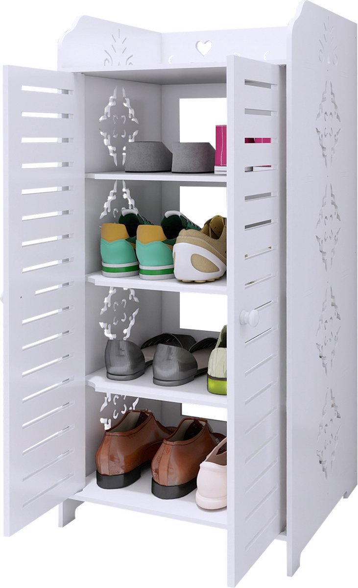 PIPIPOXER Schoenenkast voor 8 Paar - Modulaire Schoenenkast - Schoenenrek opbergdoos - Schoenenorganizer - 4 Vakken - 40 x 35 x 90 cm - Wit