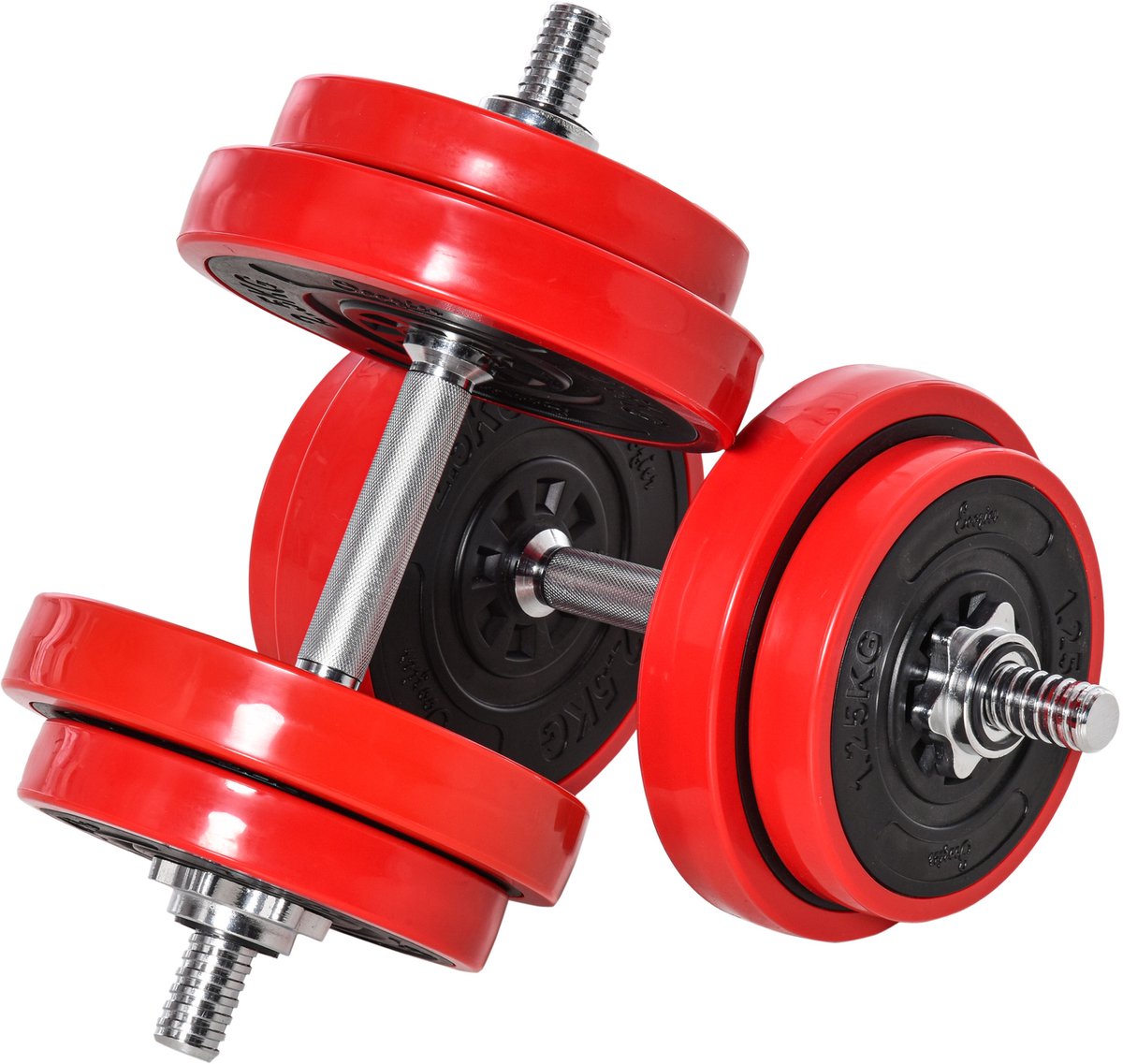 Halterset van 20 kg - 2 - in - 1 verstelbare halters en barbells - gewichtheffen voor thuisfitness - spieropbouw - rood en zwart - 21 - 5 x 21 - 5 x 3 - 8 cm