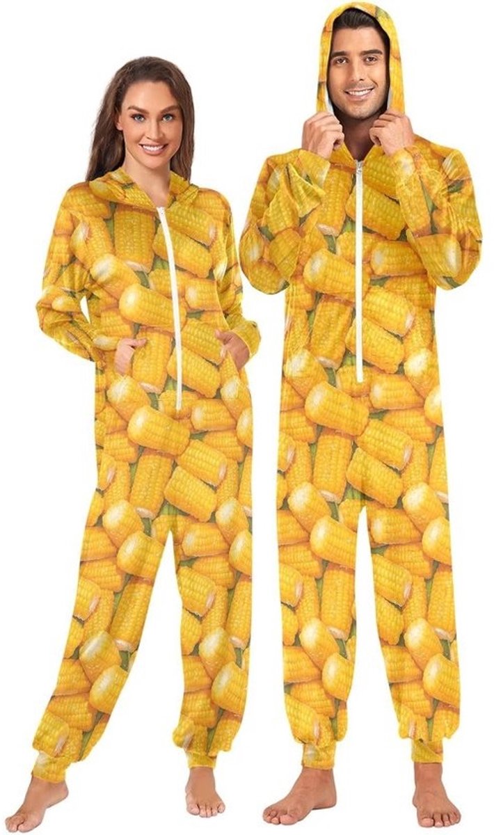 Pyjama Kostuum - Onesie Heren Dames - Cosplay Feest - Zacht Kristal Velvet - XS T/M XXXL - Geel Mais