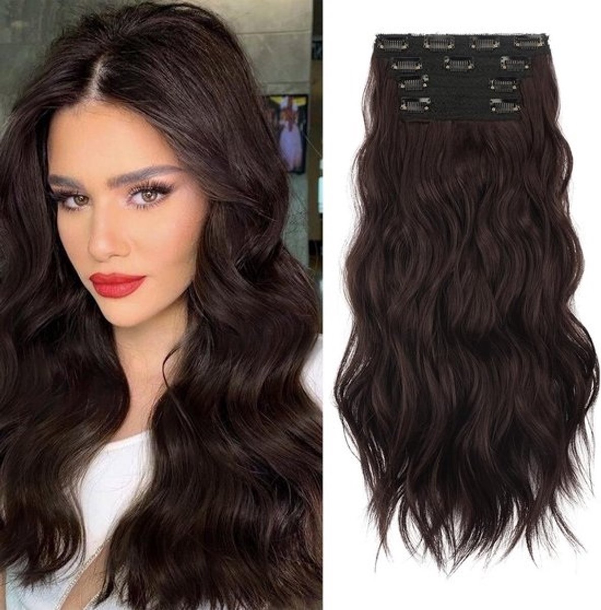 Lange Golvende Clip-In Extensions - 4 Delige Set 50cm Synthetisch Haarstuk voor Dikkere Coup