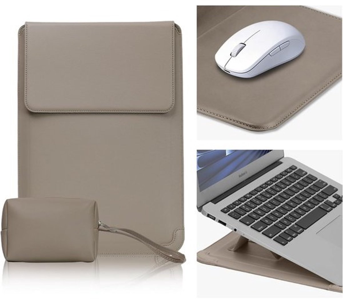 Beschermende Laptoptas 13-14 Inch PU-Leer met Handige Standaardfunctie Beige