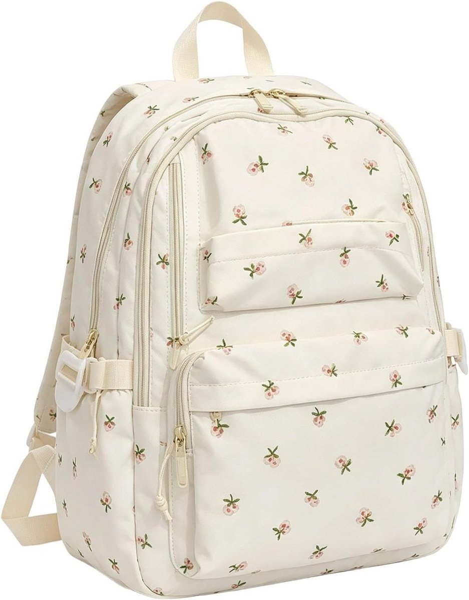 KZQ Large Capacity Backpack, School Bags with Compartments and Handle, Cute Rozenprint School Backpack with Adjustable Straps, Perfect For Girls Travel Or School Gift
