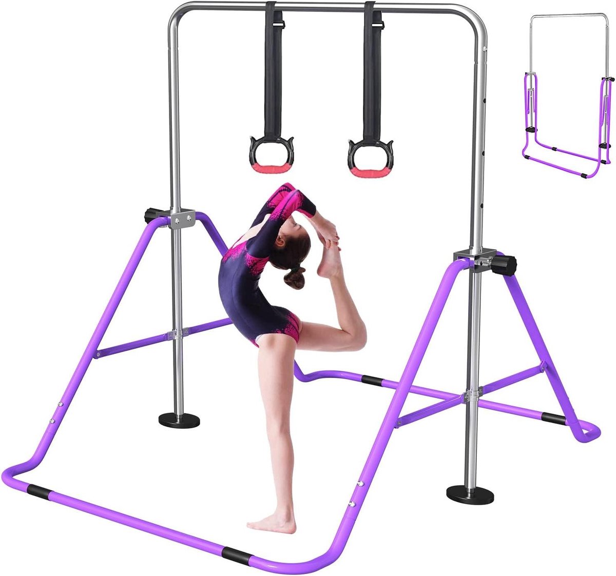 Gymnastiekstang Kinderen - Turnrek Junior - Thuis Training - Verstelbare Hoogtes - Opvouwbaar Ontwerp - Paars