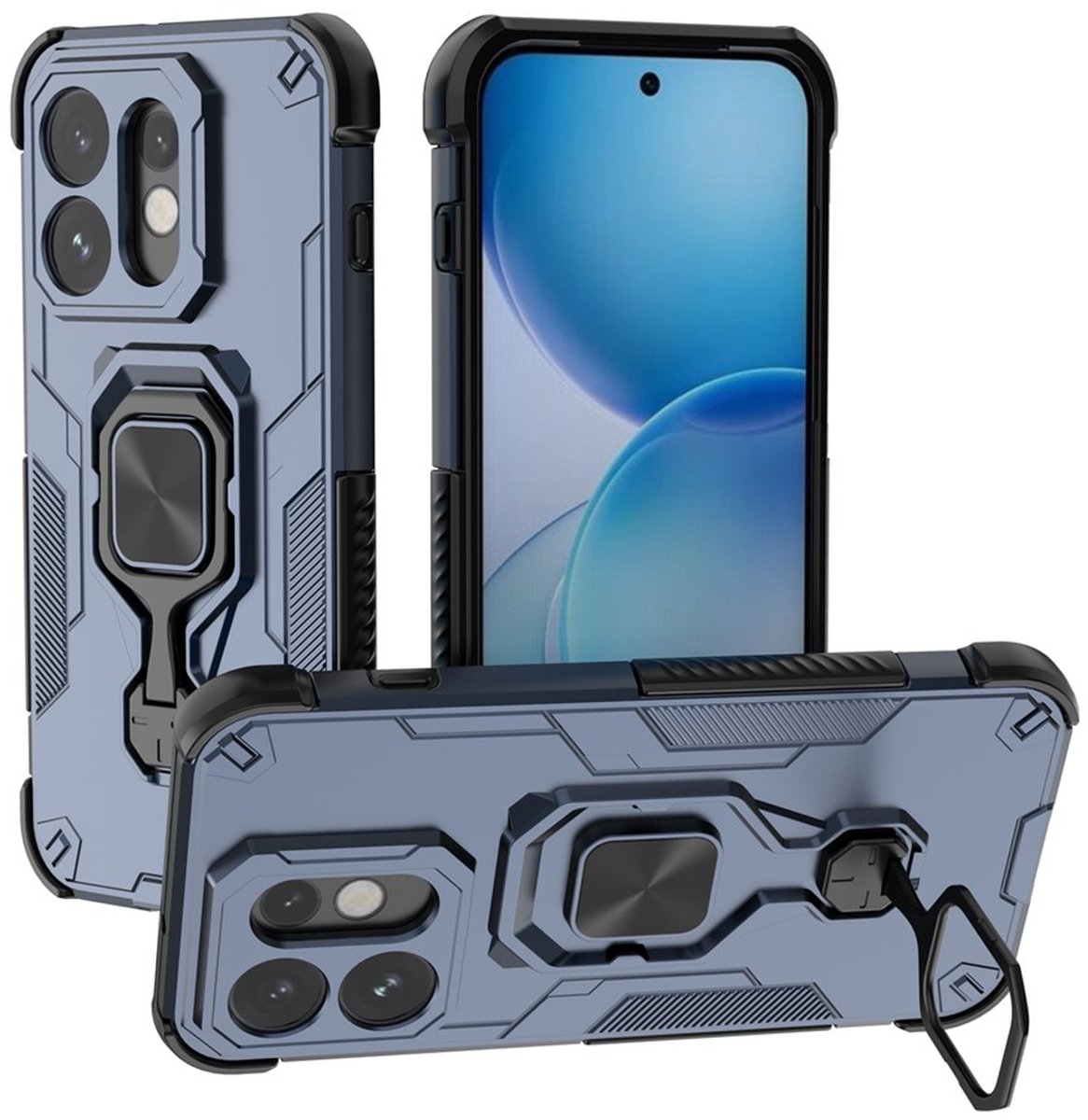 MobyDefend Hoesje - Geschikt voor Oppo Reno16 - Dubbelgelaagde Pantsercase Met Standaard - Blauw