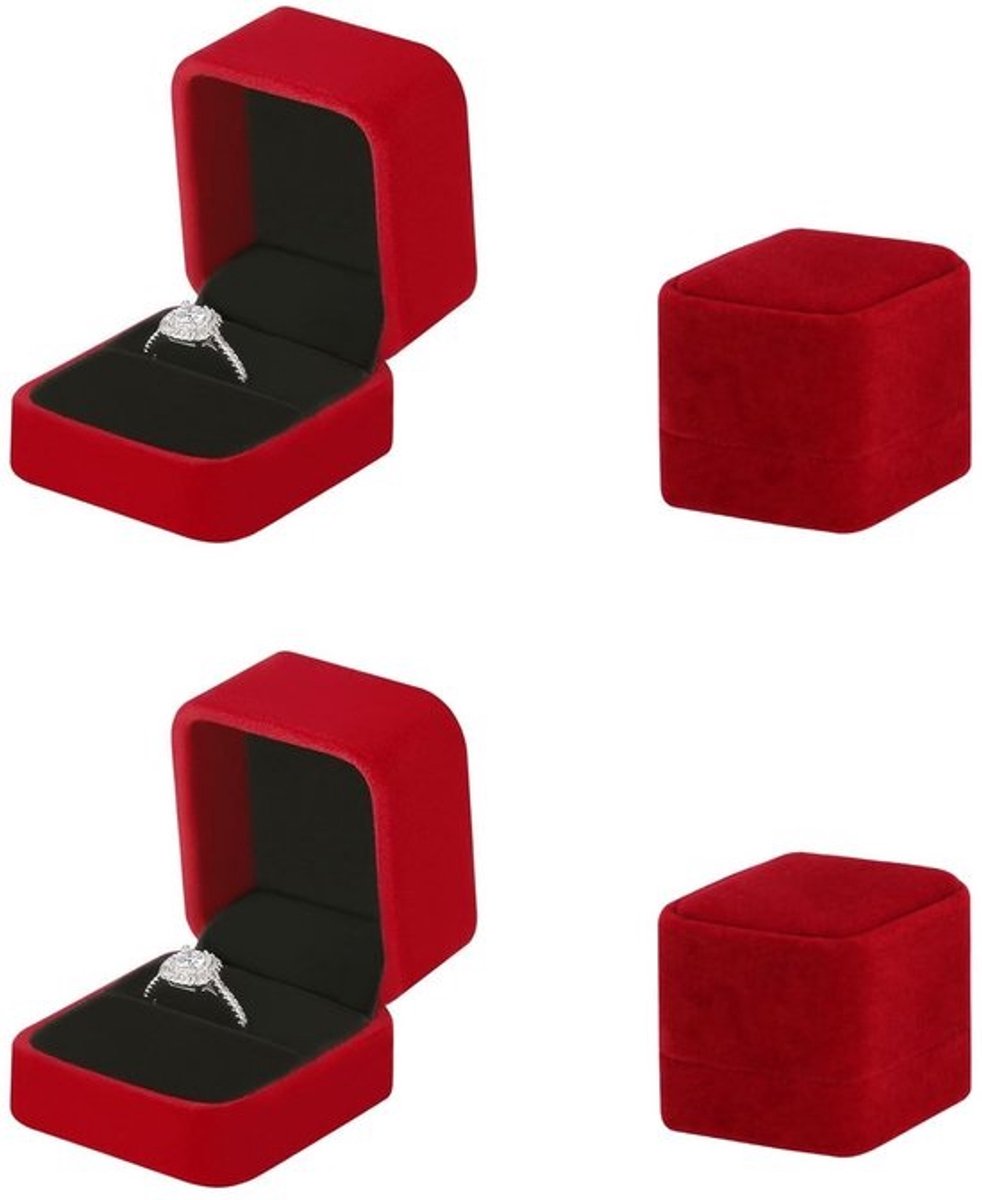 Dailygoods- Ringdoos - 2 Stuks - Fluwelen Ringdoos - Oorbeldos - Verlovingsringdoos - Huwelijksaanzoek - Hoogwaardig Pluche - Sieradendoos