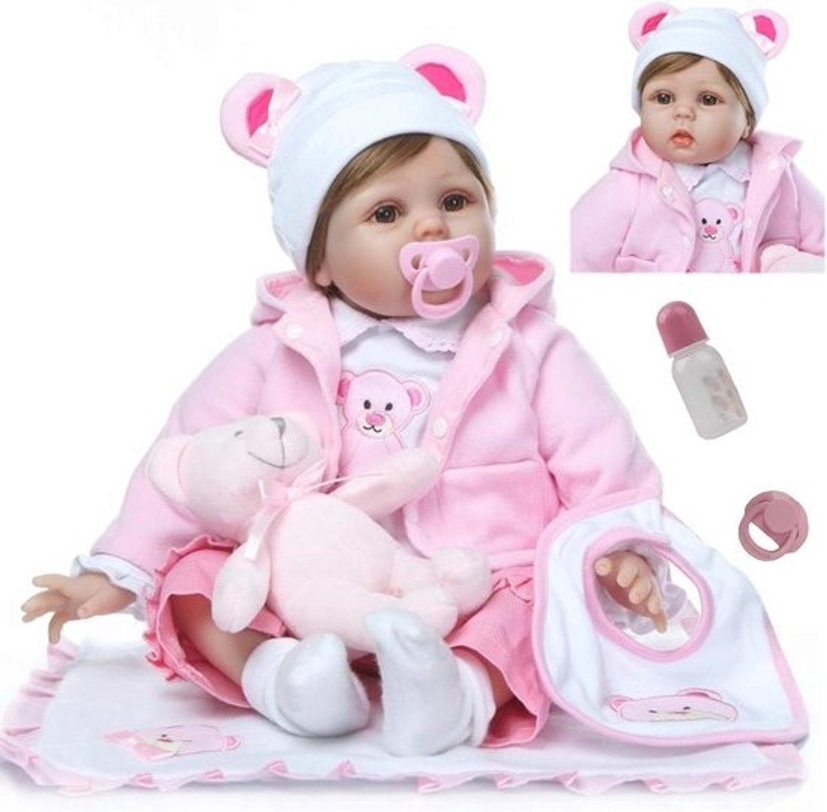 Babypop Meisje - Levensgetrouwe Pop - Spelen en Leren - Zachte Siliconen Vinyl - 55 cm - Kleur 2