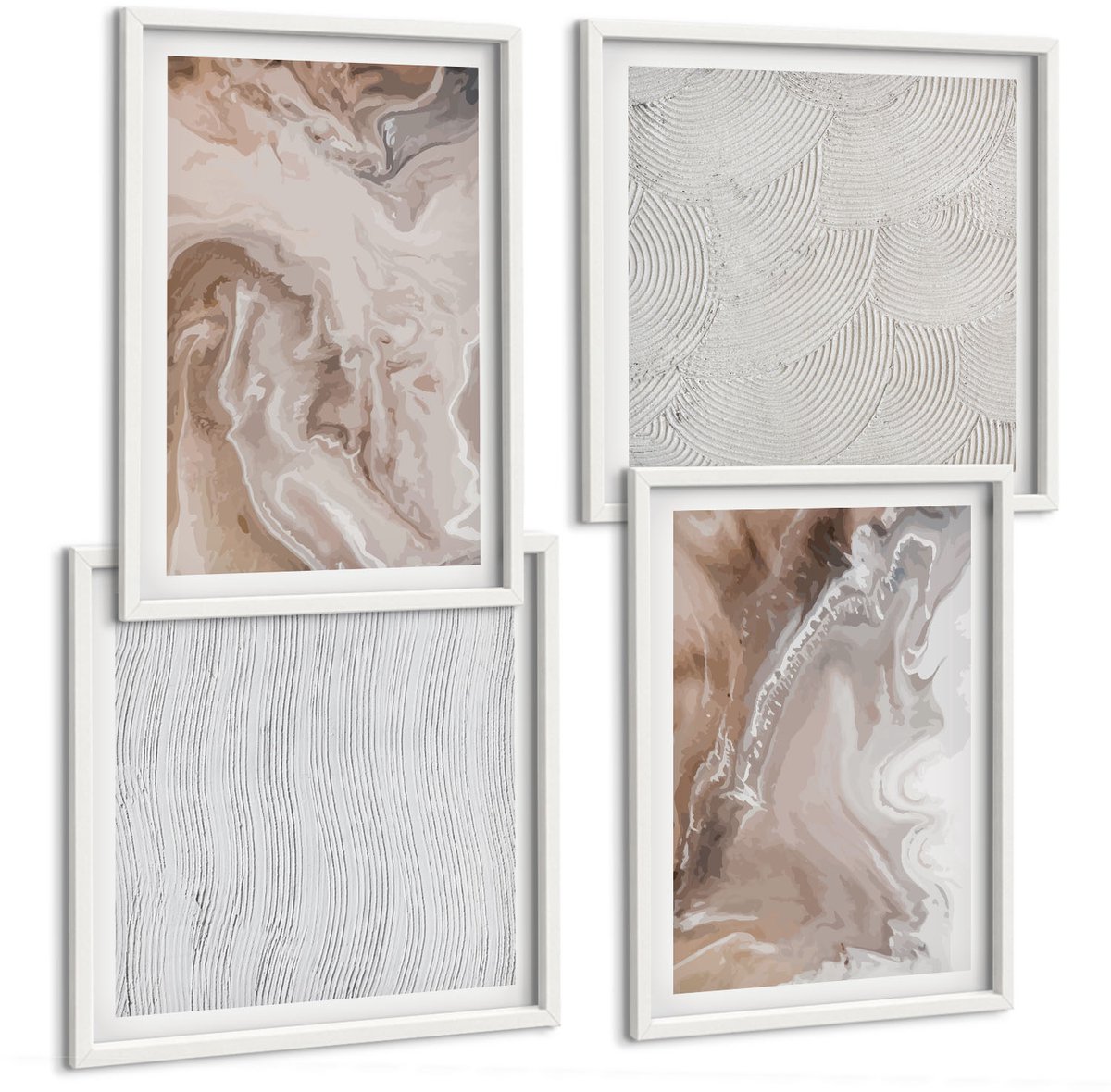 Wallfluent 4-Delige Schilderij Set - Abstracte Marmerpatronen Met Steenstructuur - 40 x 40 En 40 x 60 - Wanddecoratie - Schilderijen Set - Interieur - Decoratieve Schilderijen
