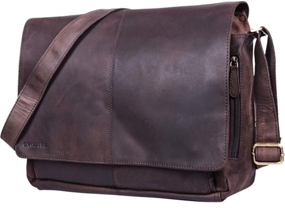 Vintage Leren Tas - Schoudertas Aktetas - Zakelijk Gebruik - 100% Echt Leer - 156 Inch Laptop - Cognac Bruin