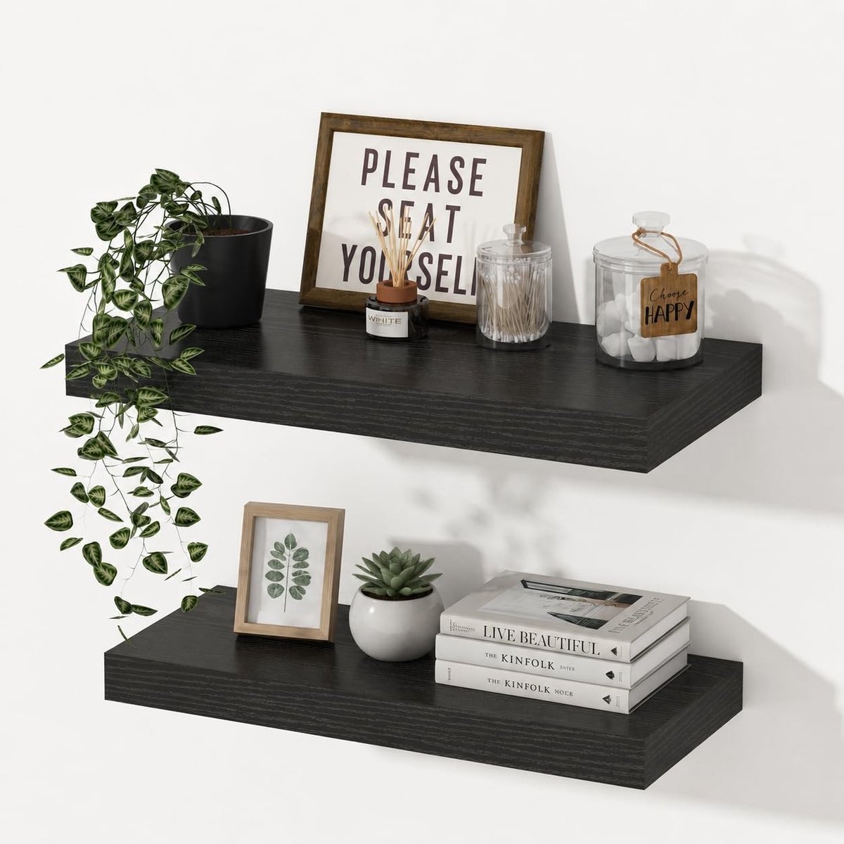 Diepe Wandplank van Hout, 29,5 cm en 40 cm, Set van 2, Drijvende Plank voor Extra Opbergruimte in Keuken, Woonkamer, Badkamer en Kantoor
