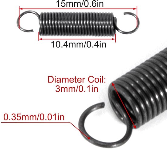 Verlengveren 15 mm, sterke trekveren met haken, 20 stuks, buitendiameter 3 mm, ideale oplossing voor bevestigen en ondersteunen, draaddiameter 0,35 mm — afbeelding 5