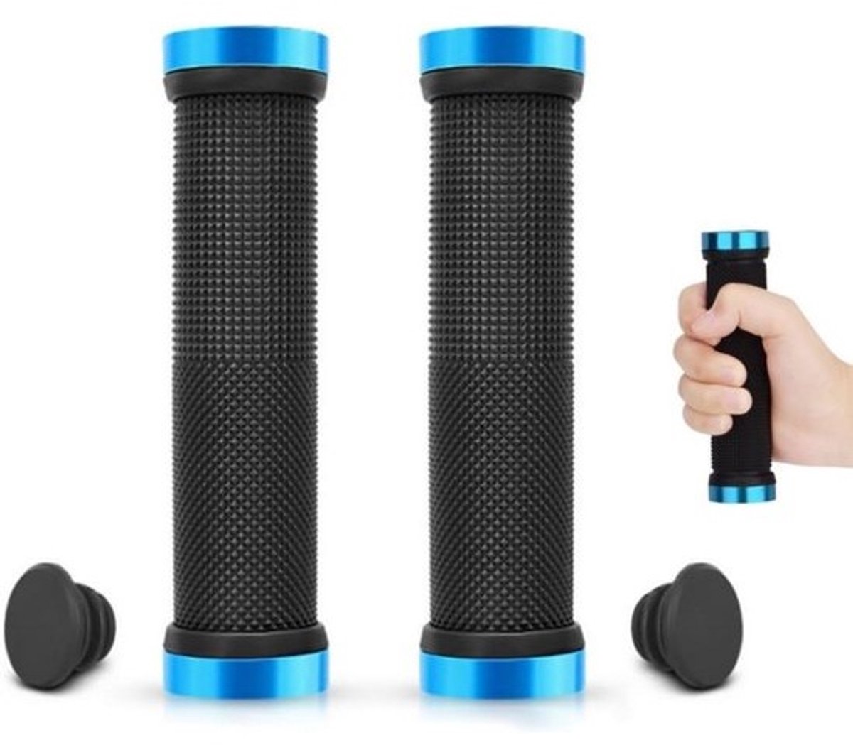 Ergonomische Fietsstuurgrepen - Antislip Rubberen Handvatten met Aluminium Eindkappen (1 Paar)