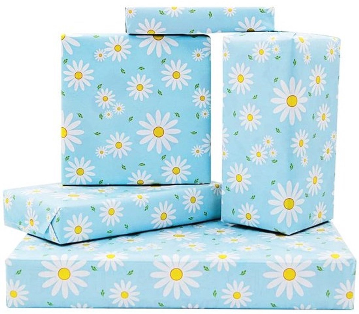Allecto - Cadeaupapier - Bloemen - Voor kinderen - Blauw - Verpakking voor verjaardag, babyshower, bruiloft - 4 grote vellen
