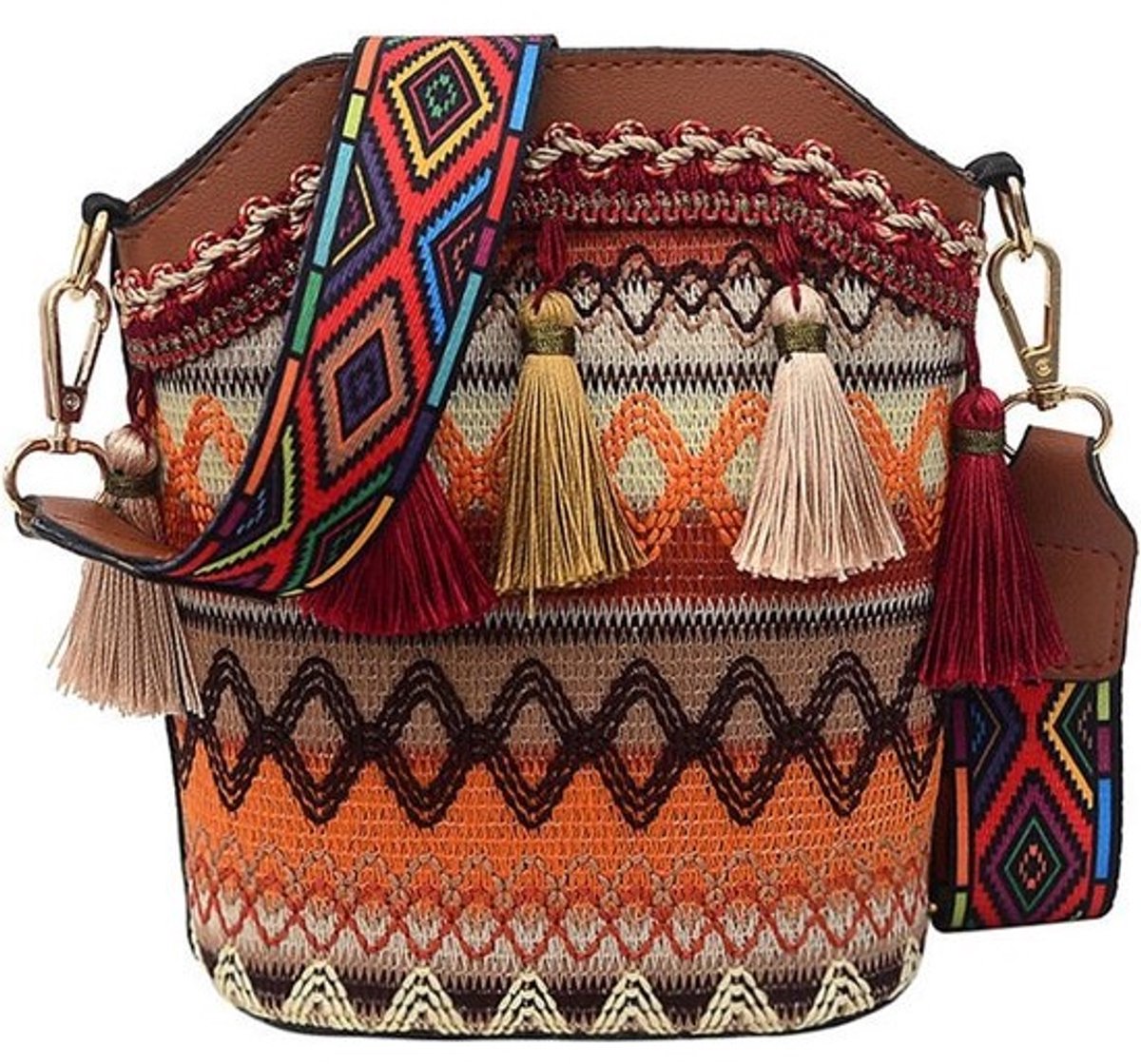 Boho Crossbody Tas voor Dames - Etnische Schoudertas met Borduurwerk