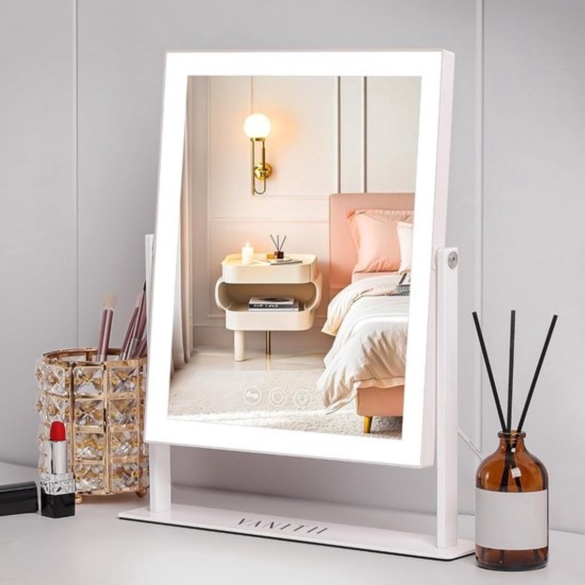 Verlichte Make-up Spiegel met LED en Vergroting, 3 Kleuren en 360 Graden Rotatie