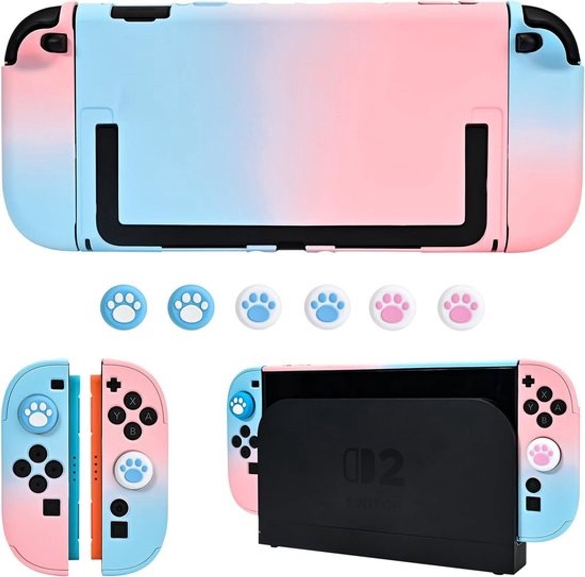 Dockable Beschermhoes voor Switch 2 - Kleurrijke Hardcase met Handgrepen en Duimgrips