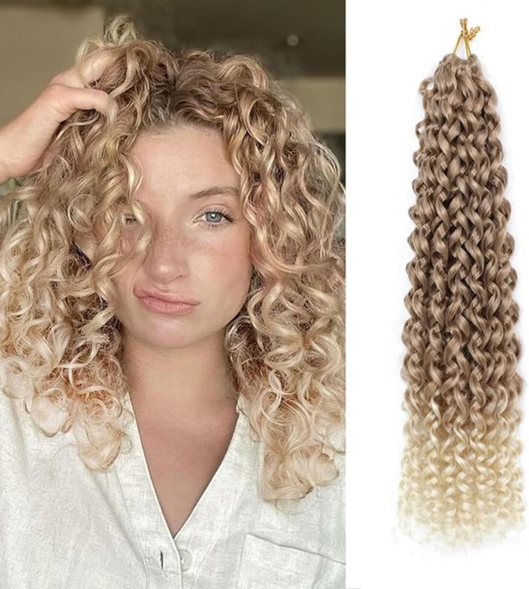 8 Bundels Beach Curl Haarverlenging 18 Inch Gekruld Synthetisch Vlechtwerk
