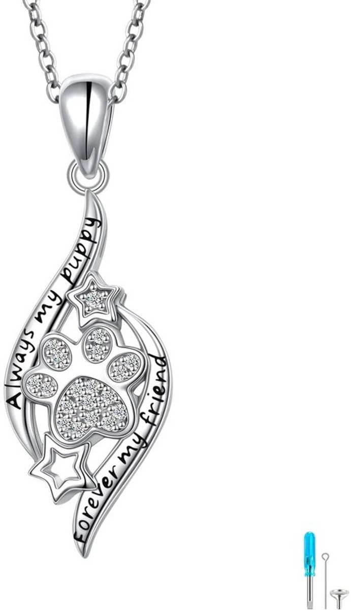 Crematie sieraden voor huisdieren - Pootafdruk urn halsketting voor as - 925 sterling zilver