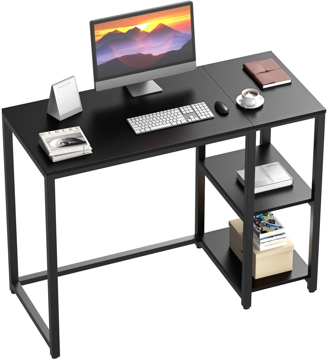 WOHOMO Computerbureau 120 cm met 2-laags planken stevig thuiskantoor bureau met grote opslagruimte modern gaming - ShopVlot
