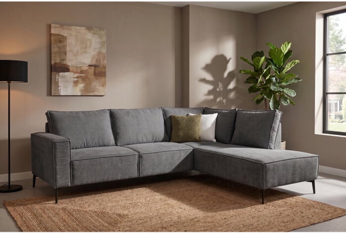 Hoekbank Valenzo Grijs - Memphis 6 – Ottomane Rechts – 265x210 cm