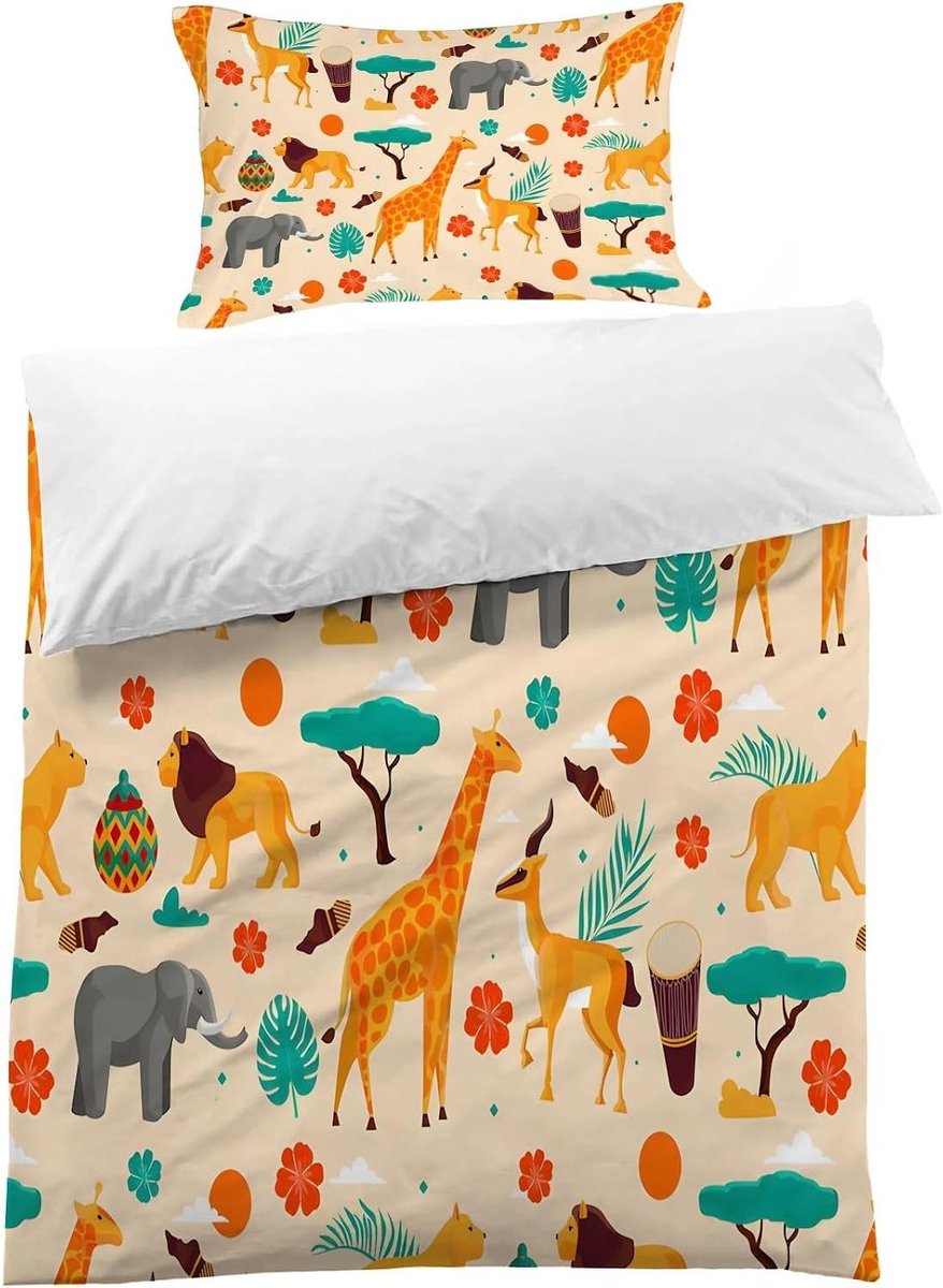 Dekbedovertrek Set - Kinderbeddengoed Kussensloop - Slaapkamer Decoratie - Omkeerbaar Design - 120x150 cm - Beige