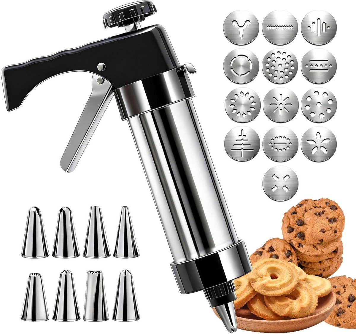 Churros Bakvorm - Koekjespers Dessertmaker - Zelf Gebak Maken - Met 13 Stencils - 22.6 x 15.6 x 6.4 cm