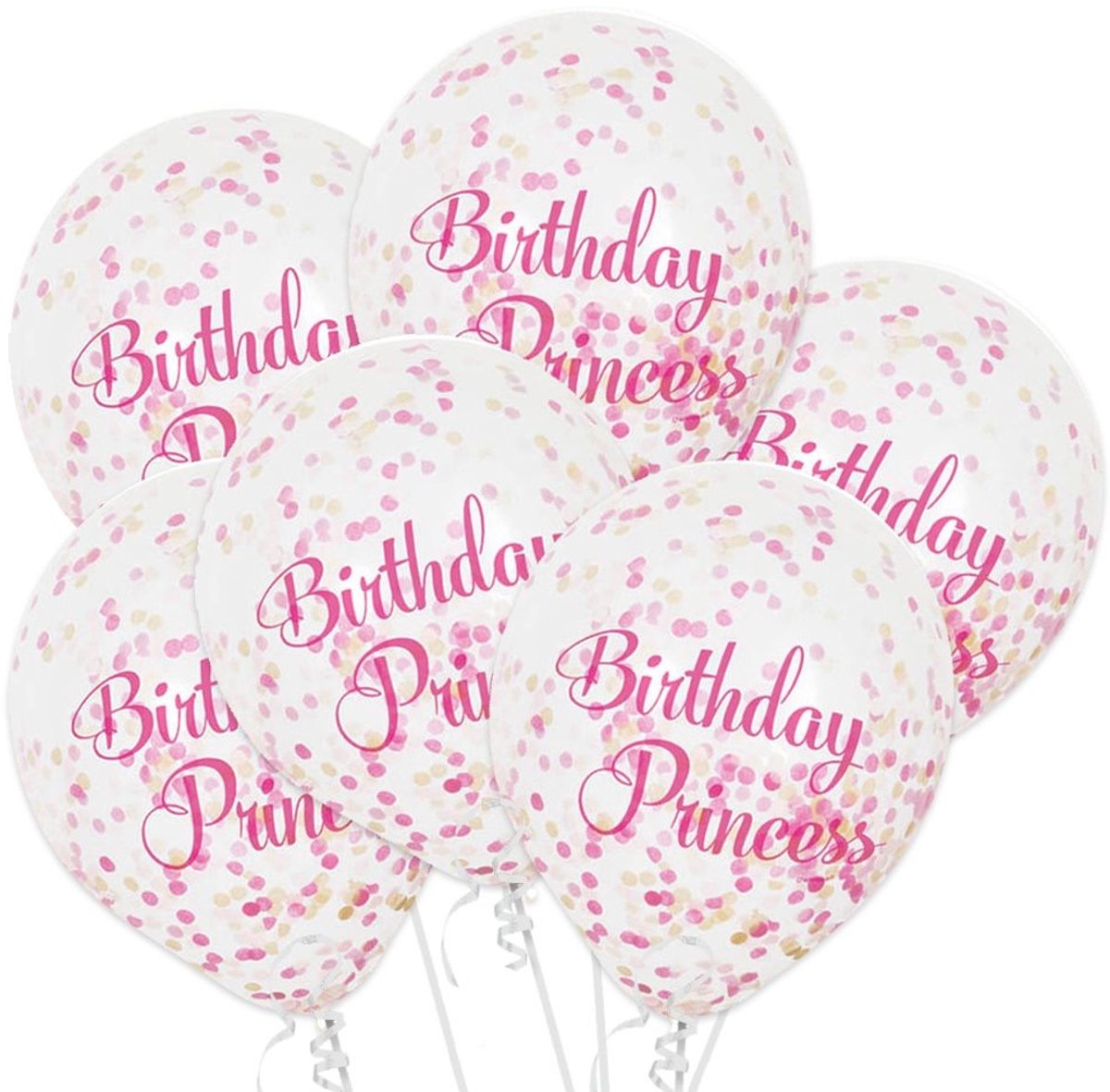 BALLONNEN BIRTHDAY PRINCESS - ROZE PAPIEREN CONFETTI BALLONNEN - UNIQUE - 6 STUKS - KINDERVERJAARDAG