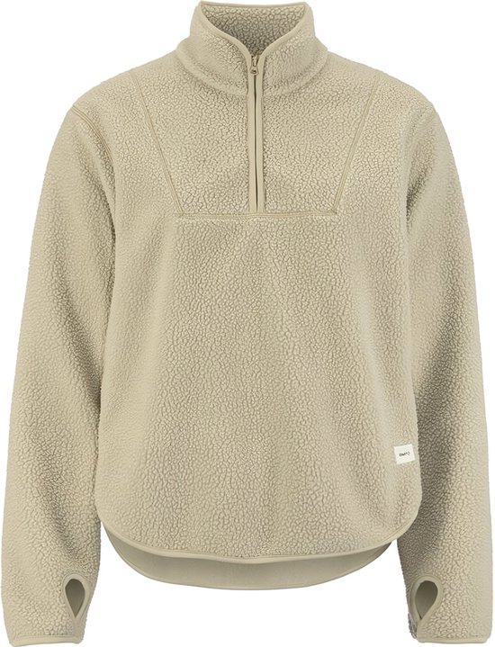 Beige fleece met halve rits, opstaande kraag, duimgaten in de mouwen en een klein Craft-label.
