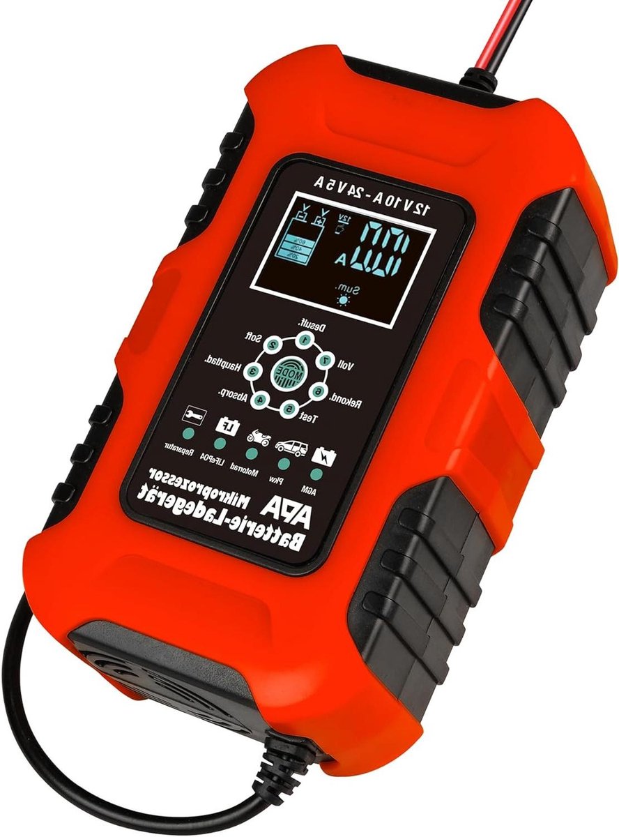 Acculader 12/24V - Batterijlader - Voertuigen Onderhoud - Intelligente 7-traps lading - 10A - Oranje