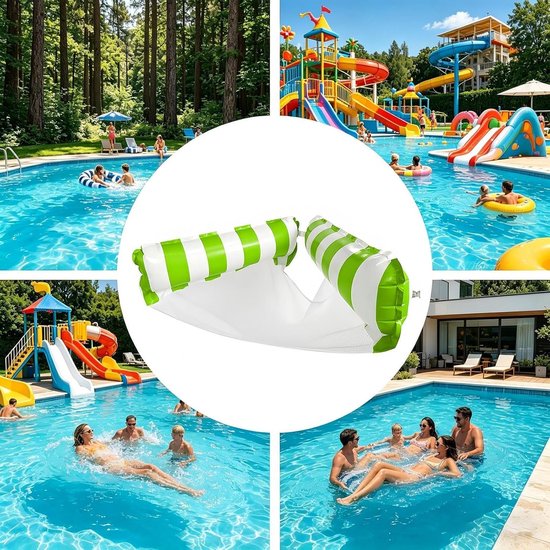 Zwembad Drijfmat - Hangmat Stoel - Ontspannen op water - 2-in-1 Ontwerp - 110x60cm - Gestreepte Groen — afbeelding 3