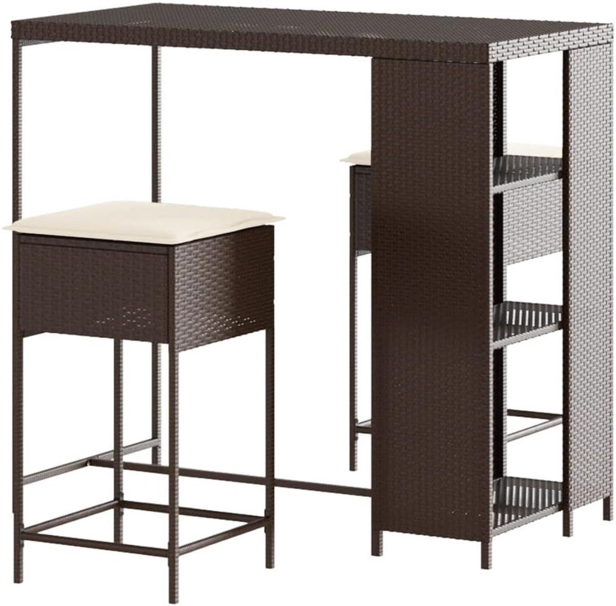 Tuinbarset 3-delig - Buitenmeubelset - Ontspannen buiten - Duurzaam polyrotan - 120 x 60 x 110 cm - Bruin