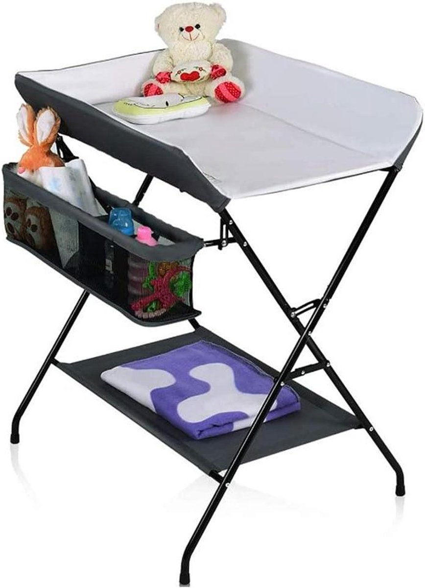 Inklapbare Luiertafel - Baby Verschoontafel Opklapbaar - Baby Verzorgen - Met Opbergvakken - 79 x 55.5 x 96 cm - Grijs