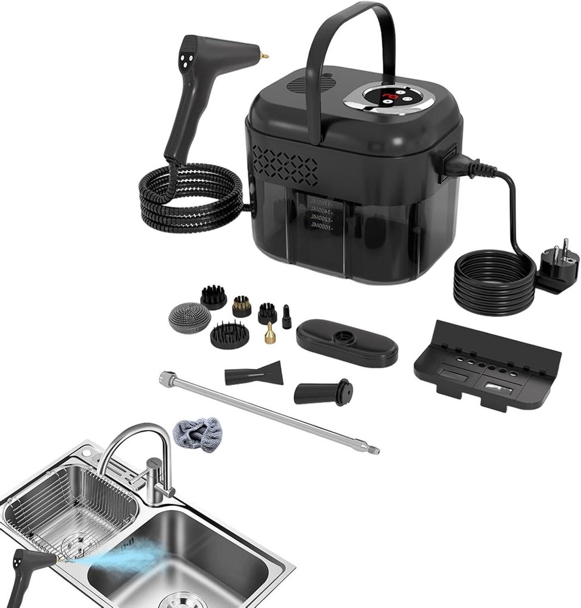 Stoomreiniger - Handstomer - Dieptereiniging Huis - 6 standen temperatuur - 1700 ml reservoir - Zwart