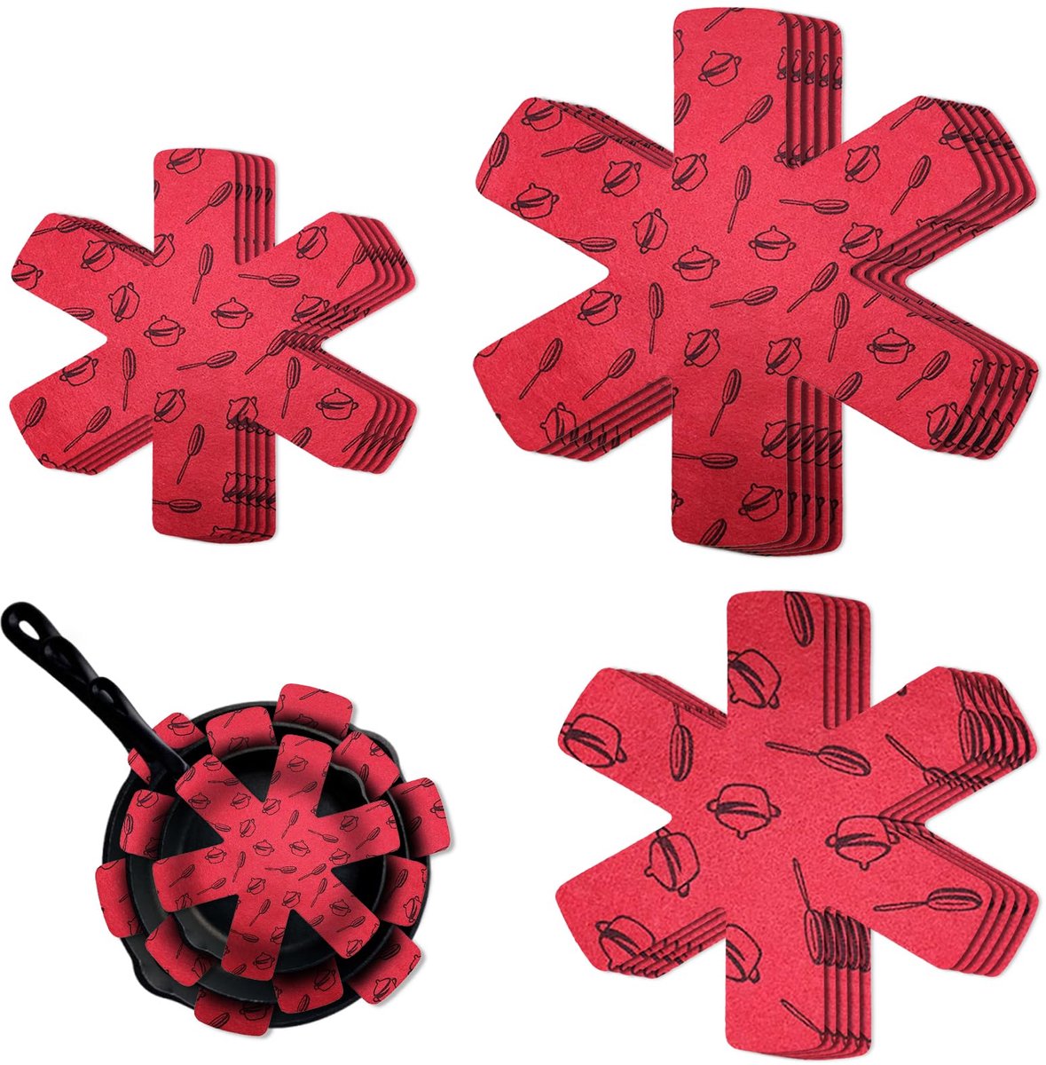 SnelShoppen - 12-delige Pannenbescherming en Pannenbeschermer, Vilt, Bescherming voor Pannen (38/35/26 cm), Krasbestendig, Keukenaccessoires voor Pott