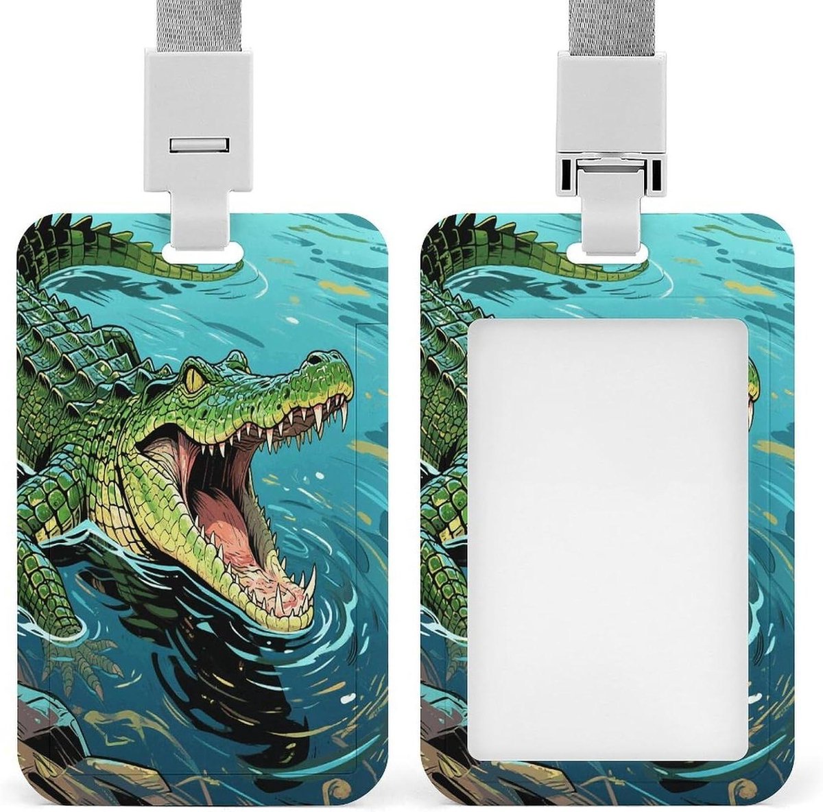 Badgehouder met Lanyard - Naamplaatjesclip ID-kaarthouder - Werknemers Identificatie - Krokodil in water ontwerp - 10.9x6.9 cm - Stijl