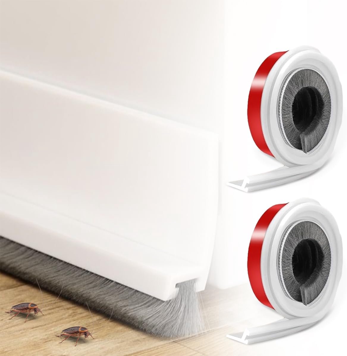 SnelShoppen - 2 Stuks 100 × 3 cm Tochtstopper met Borstel - Deurborstelafdichting, Zelfklevend, Wit - Insectenbescherming, Stofdicht, Voor Slaapkamer,