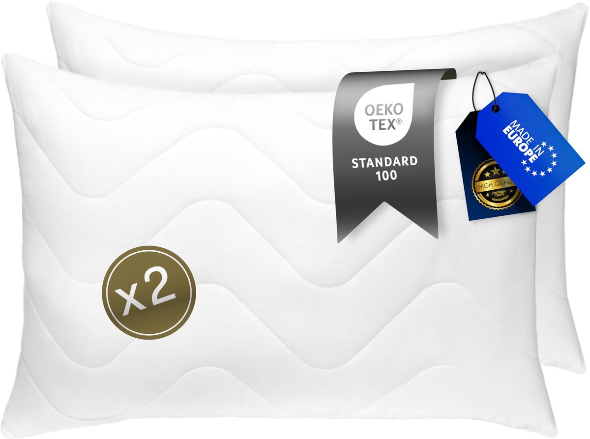 SnelShoppen - Luxe Hoofdkussen 50x60 cm - Ergonomische Witte Slaapkussens - 2 Stuks - Volumineuze Vulling 600 g - Ademend en Wasbaar tot 95 °C - Perfe