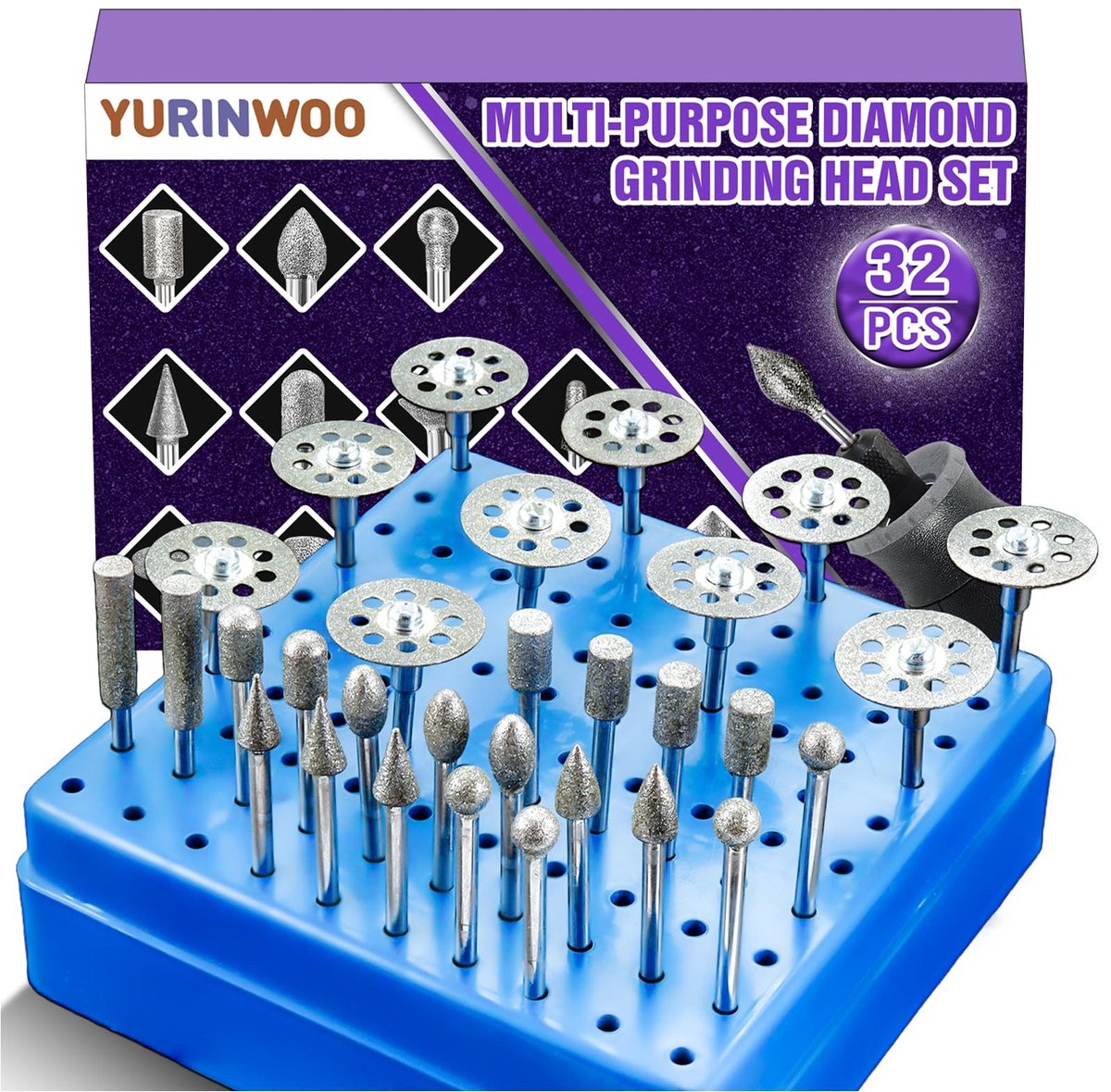 Dailygoods- Diamantfrezen Set 32 Stuks - Diverse Vormen - Diamantboorset - Koffer - Precisie Snijden - Polijsten - Boorset