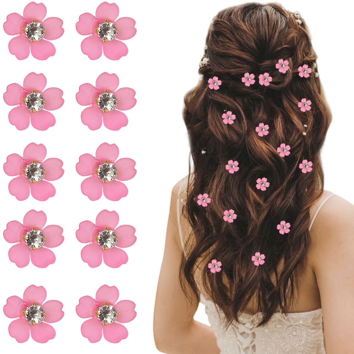 Mini Haar Clips 20 Pcs - Witte Bloem met Rhinestones - Elegante Haaraccessoires - Perfect voor Bruiloften - ShopVlot