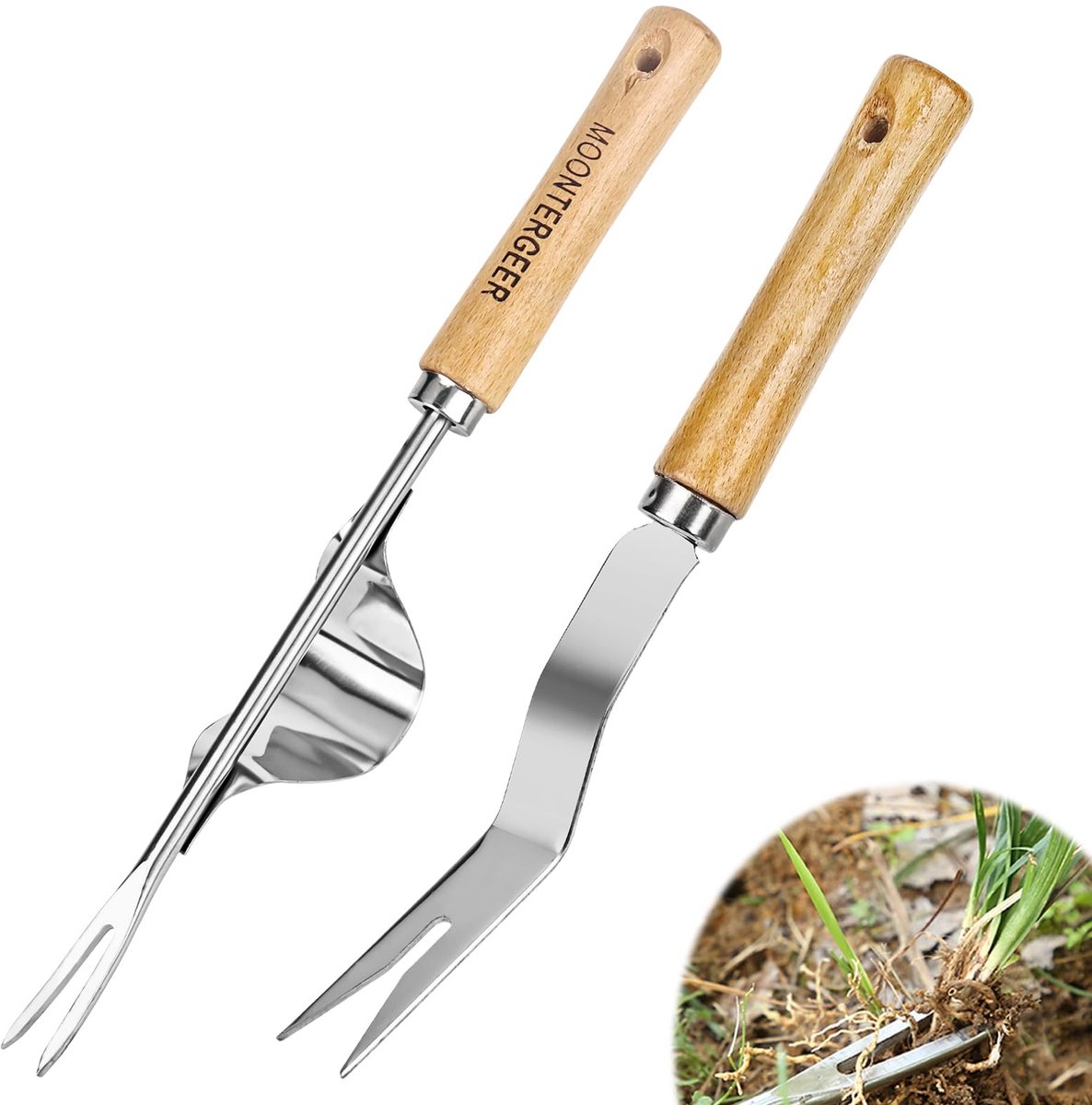 Dailygoods - Onkruidsteker met Houten Handvat - 2 Stuks Tuingereedschap