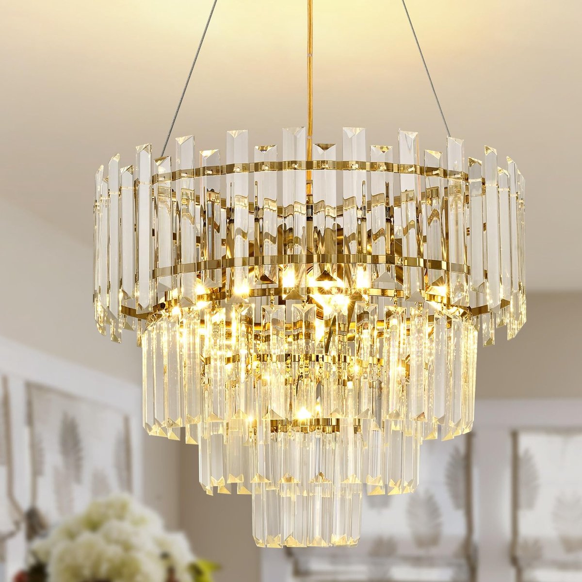 Dailygoods- Hanglamp Moderne Kristallen - Kroonluchter Ø 40cm - Gouden Kroonluchter - Verlichting - Luxe Design - Perfect voor Woonkamer