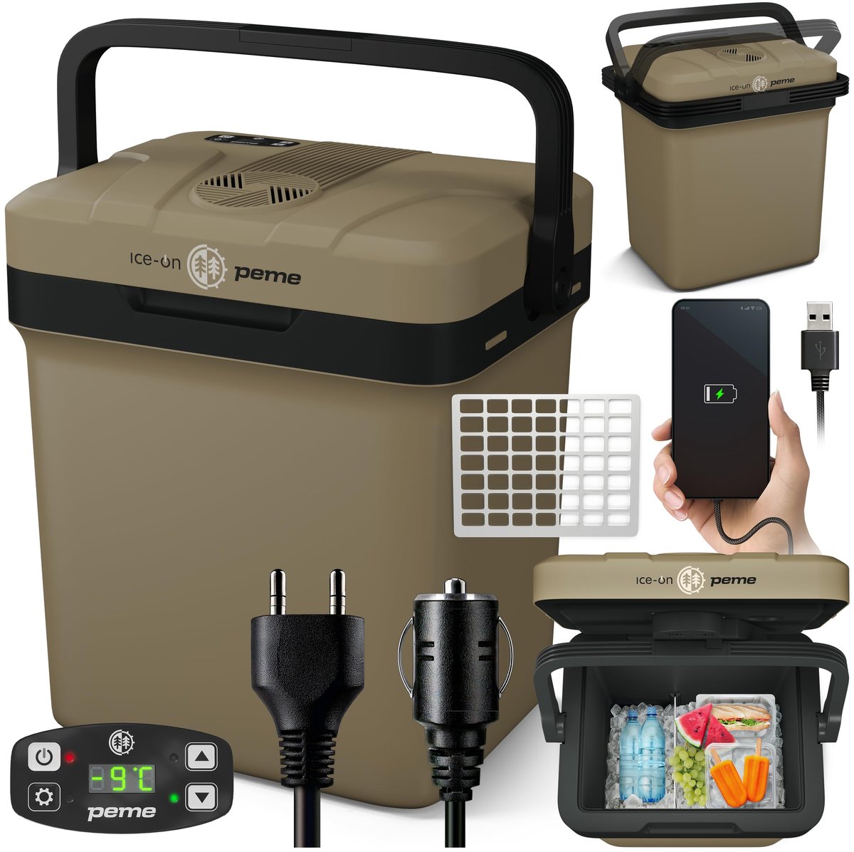 SnelShoppen - Elektrische Koelbox 22,9L met Verwarmingsfunctie en Handgreep - Mobiele Koelcontainer voor Camping, Picknick en Reizen - ECO-modus AC DC